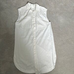 Sleeveless White Linen Button-Down Shirt Dress